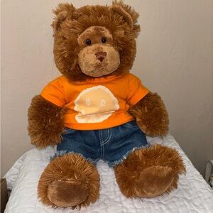 Cuddly Brown Plush Bear with Orange Top